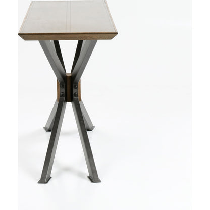 Spider Console Table by Four Hands in light rustic black, bright brass clad, sandy oak. Made from brass, iron, solid oak in a modern style.