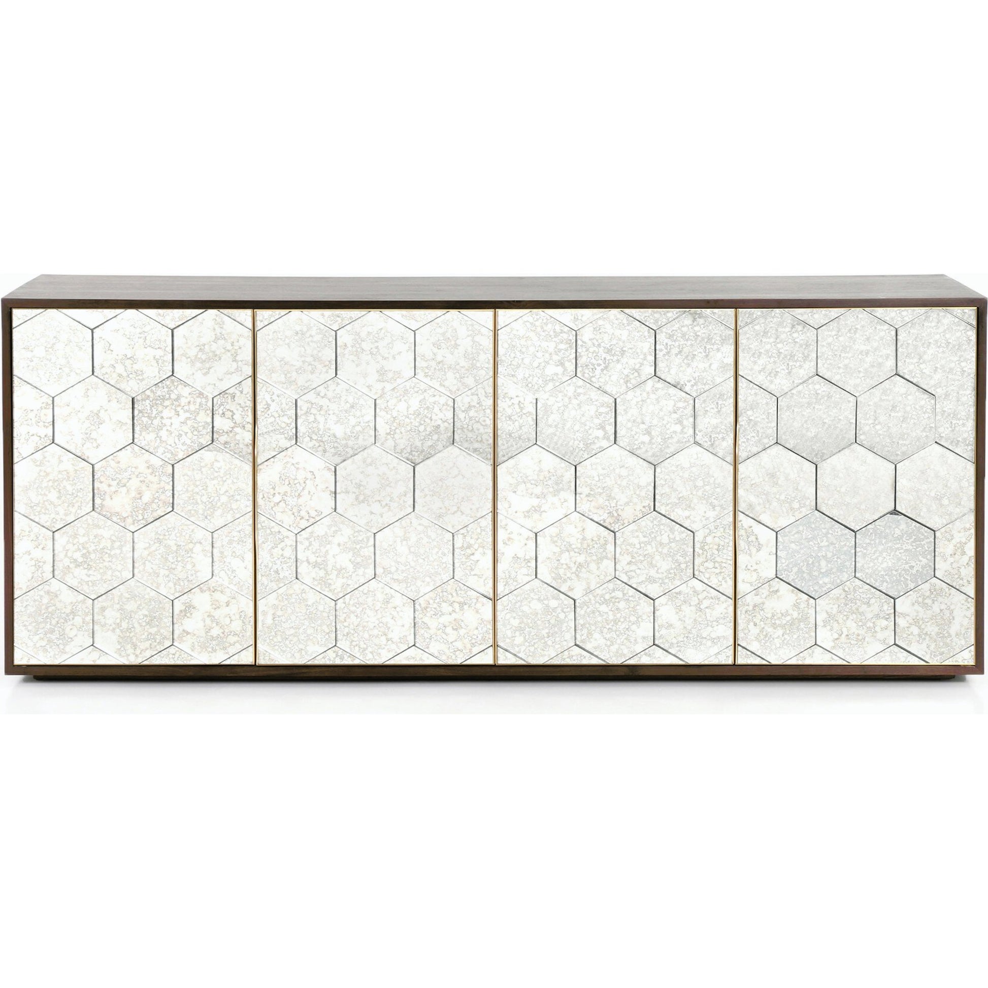 Cybil Sideboard by Four Hands in dark walnut. Made from walnut veneer, stainless steel, glass in a eclectic & global style.