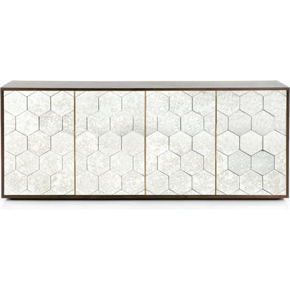 Cybil Sideboard by Four Hands in dark walnut. Made from walnut veneer, stainless steel, glass in a eclectic & global style.