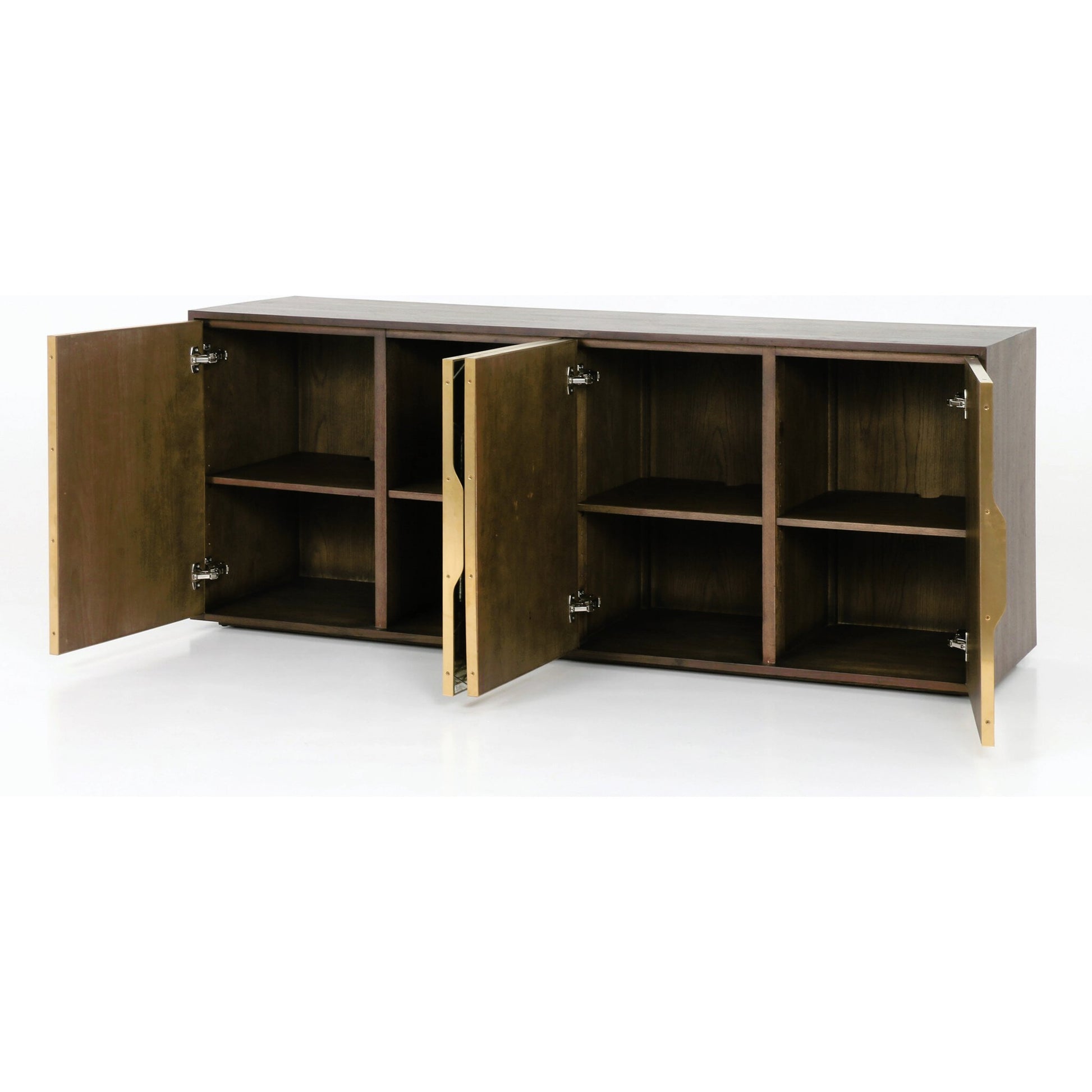 Cybil Sideboard by Four Hands in dark walnut. Made from walnut veneer, stainless steel, glass in a eclectic & global style.