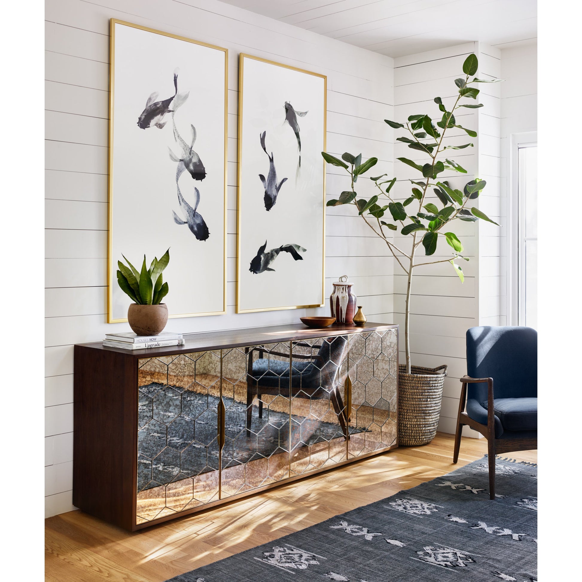 Cybil Sideboard by Four Hands in dark walnut. Made from walnut veneer, stainless steel, glass in a eclectic & global style.