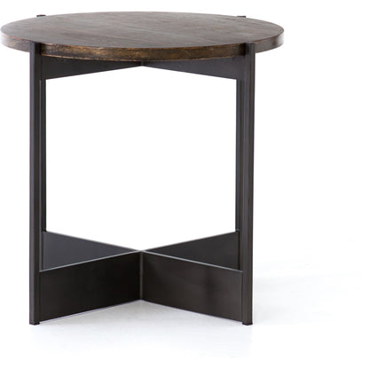 Shannon End Table by Four Hands in smoke grey, english brown oak. Made from oak veneer, iron in a modern style.