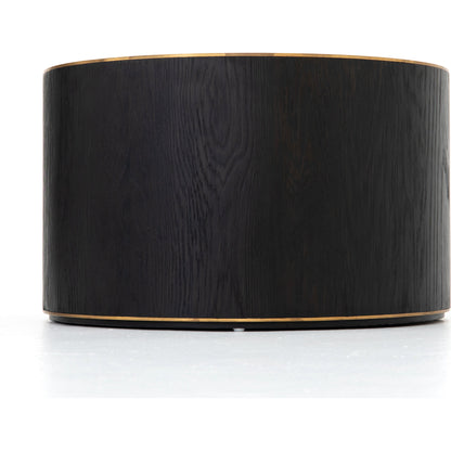 Perry Bunching Table by Four Hands in bright brass clad, ebony. Made from solid oak, brass in a eclectic & global style.