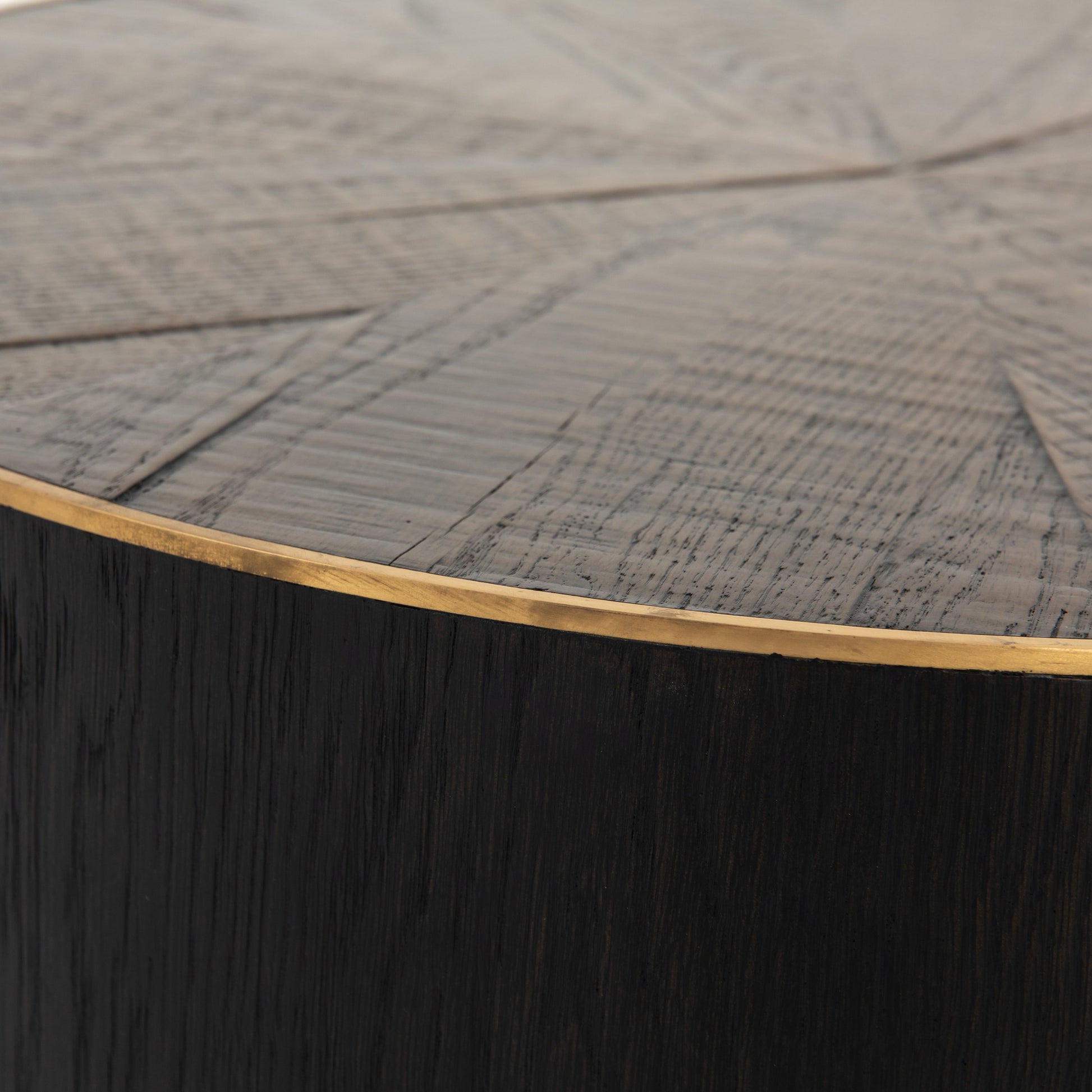 Perry Bunching Table by Four Hands in bright brass clad, ebony. Made from solid oak, brass in a eclectic & global style.