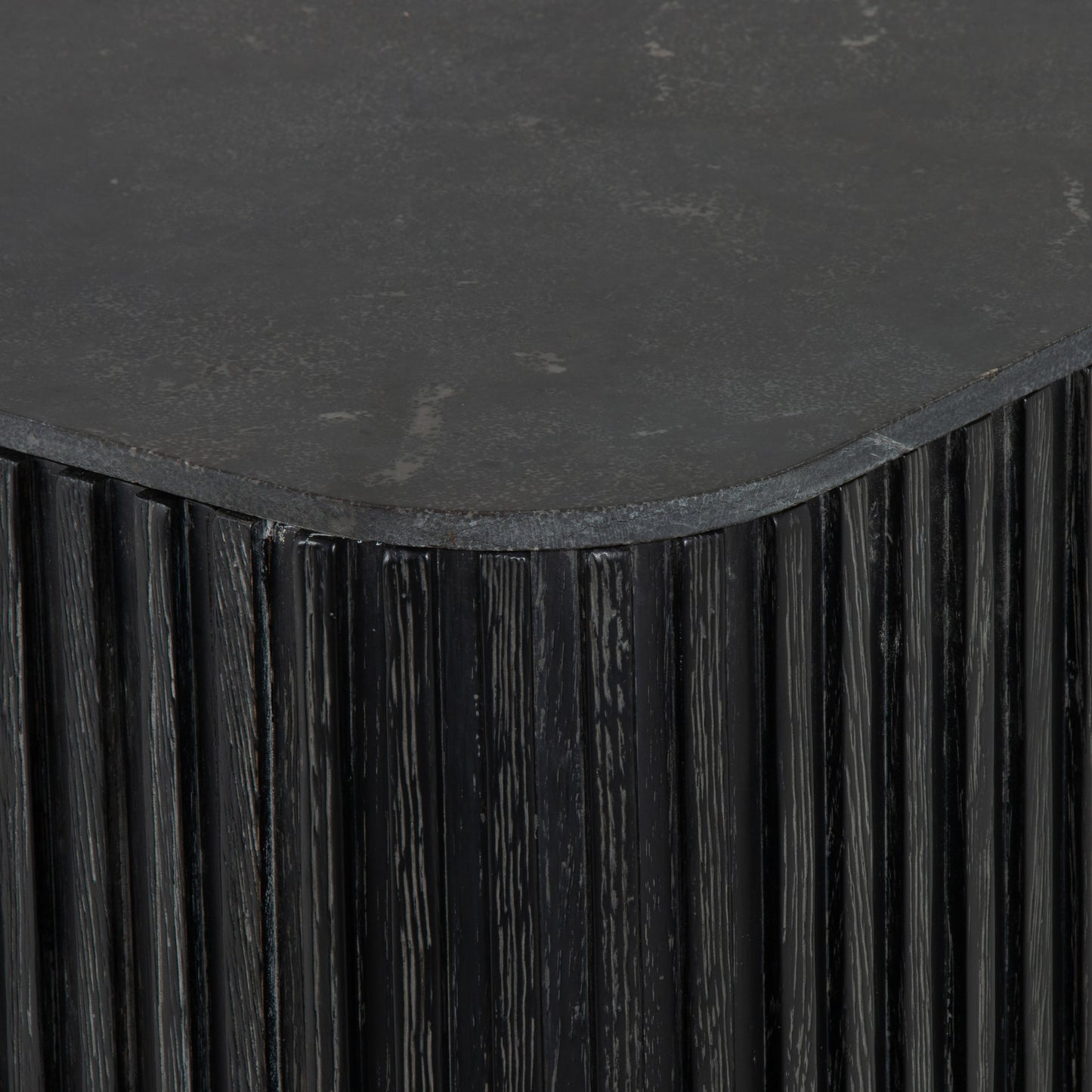 007 SI-1715879 | Closeup | Laverne Sideboard by Four Hands in washed black, brushed gunmetal, bluestone and washed black, brushed gunmetal, blue stone. Made from iron, bluestone, solid oak in a eclectic & global style.