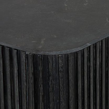 Laverne Sideboard by Four Hands in washed black, brushed gunmetal, bluestone and washed black, brushed gunmetal, blue stone. Made from iron, bluestone, solid oak in a eclectic & global style.