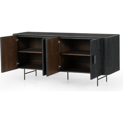 Laverne Sideboard by Four Hands in washed black, brushed gunmetal, bluestone and washed black, brushed gunmetal, blue stone. Made from iron, bluestone, solid oak in a eclectic & global style.