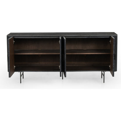 Laverne Sideboard by Four Hands in washed black, brushed gunmetal, bluestone and washed black, brushed gunmetal, blue stone. Made from iron, bluestone, solid oak in a eclectic & global style.