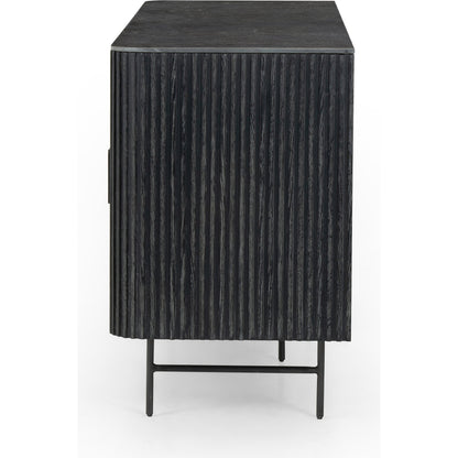 Laverne Sideboard by Four Hands in washed black, brushed gunmetal, bluestone and washed black, brushed gunmetal, blue stone. Made from iron, bluestone, solid oak in a eclectic & global style.