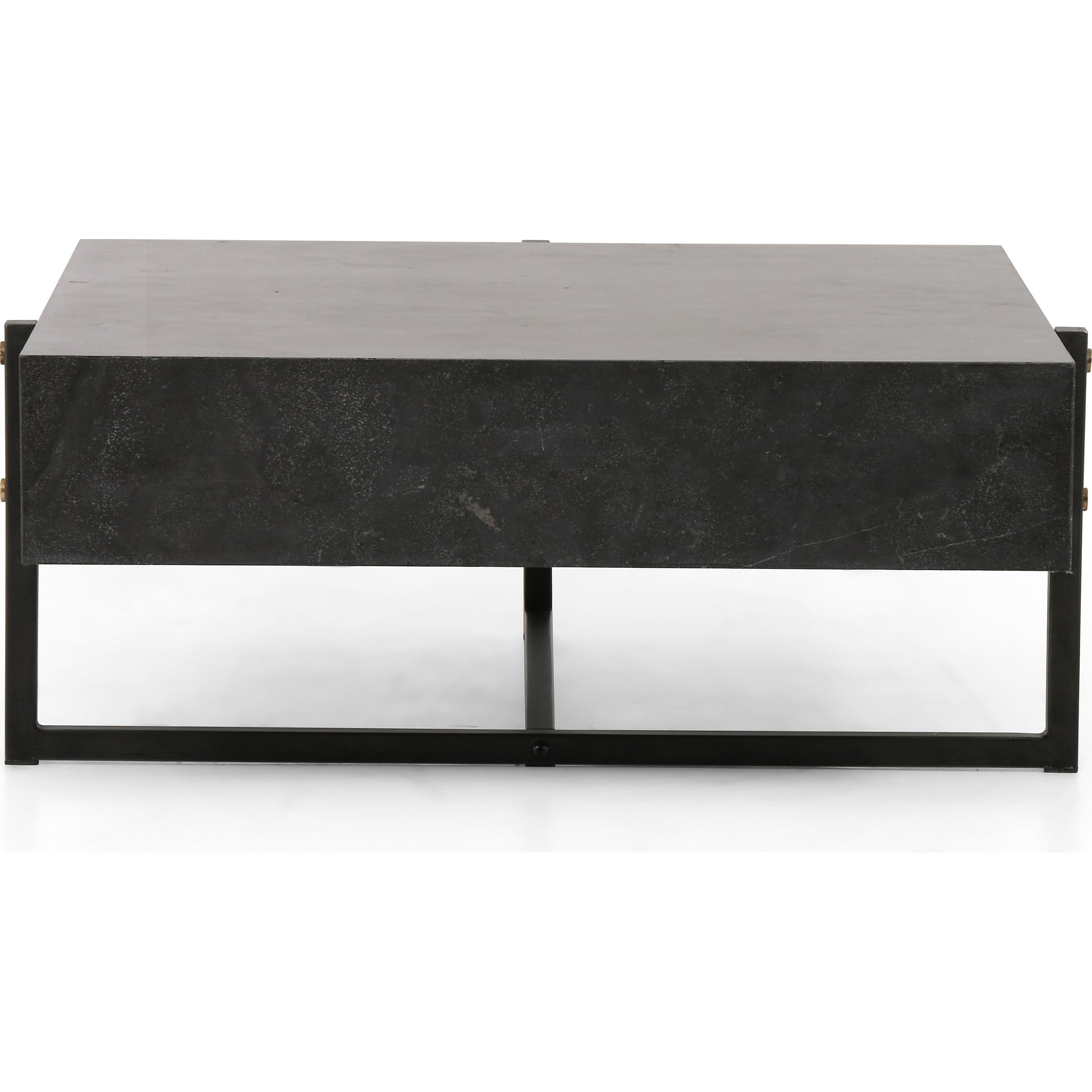 Keppler Square Coffee Table by Four Hands in light rustic black, bluestone and light rustic black, blue stone. Made from bluestone, iron, hd metal in a modern style.