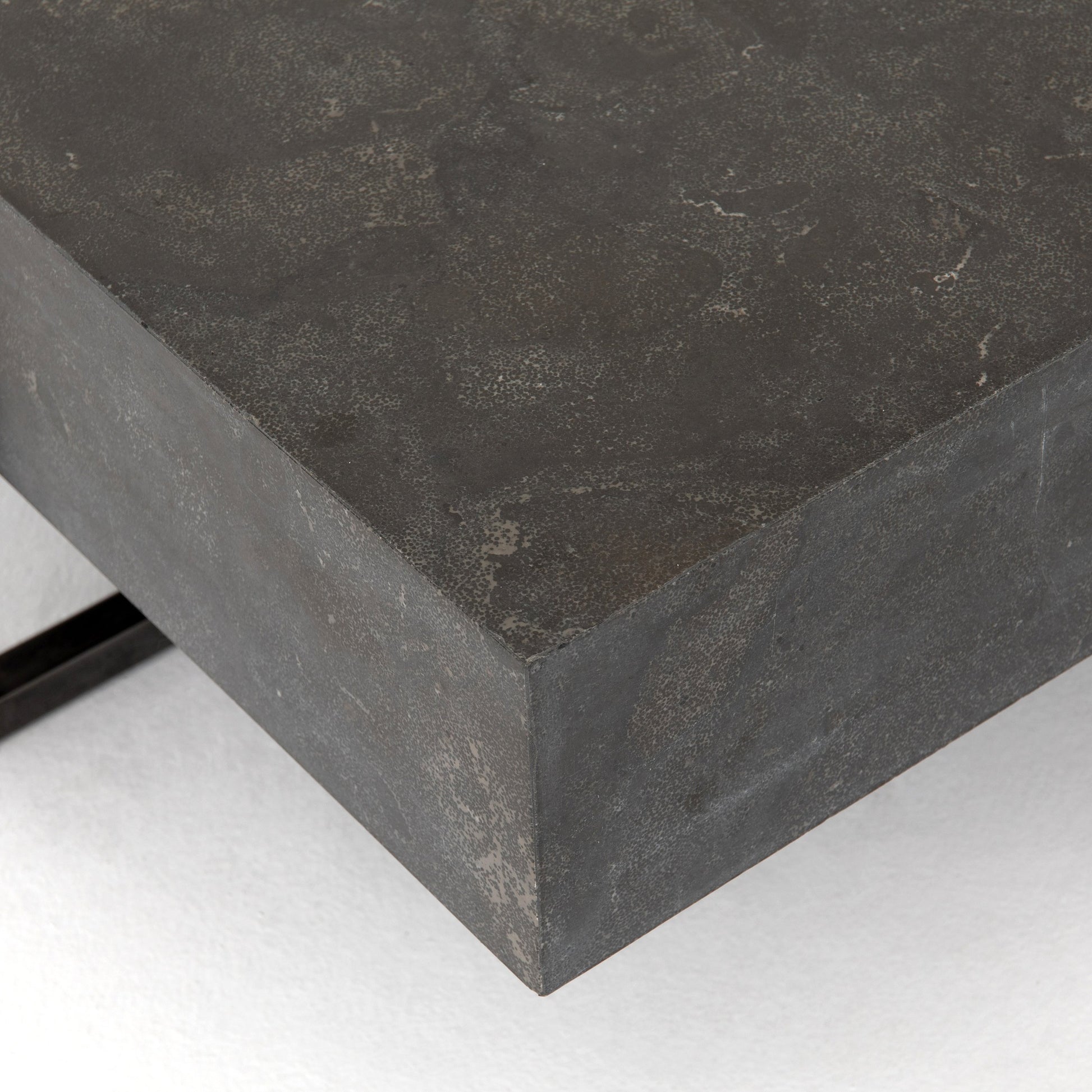 Keppler Square Coffee Table by Four Hands in light rustic black, bluestone and light rustic black, blue stone. Made from bluestone, iron, hd metal in a modern style.