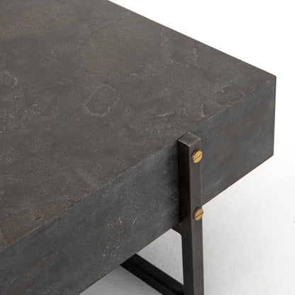 Keppler Square Coffee Table by Four Hands in light rustic black, bluestone and light rustic black, blue stone. Made from bluestone, iron, hd metal in a modern style.
