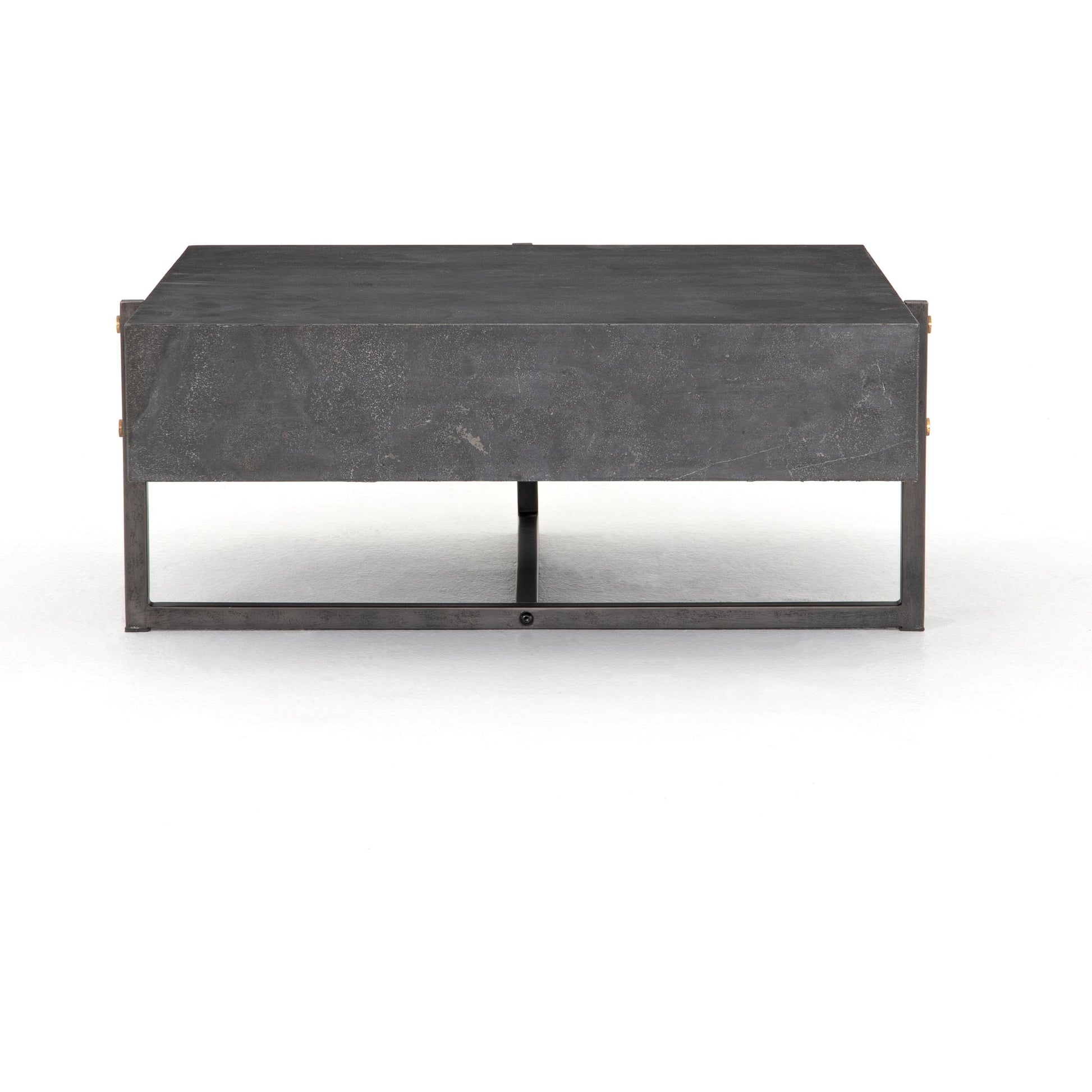 Keppler Square Coffee Table by Four Hands in light rustic black, bluestone and light rustic black, blue stone. Made from bluestone, iron, hd metal in a modern style.