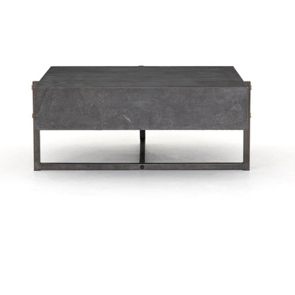Keppler Square Coffee Table by Four Hands in light rustic black, bluestone and light rustic black, blue stone. Made from bluestone, iron, hd metal in a modern style.