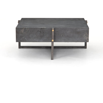 Keppler Square Coffee Table by Four Hands in light rustic black, bluestone and light rustic black, blue stone. Made from bluestone, iron, hd metal in a modern style.