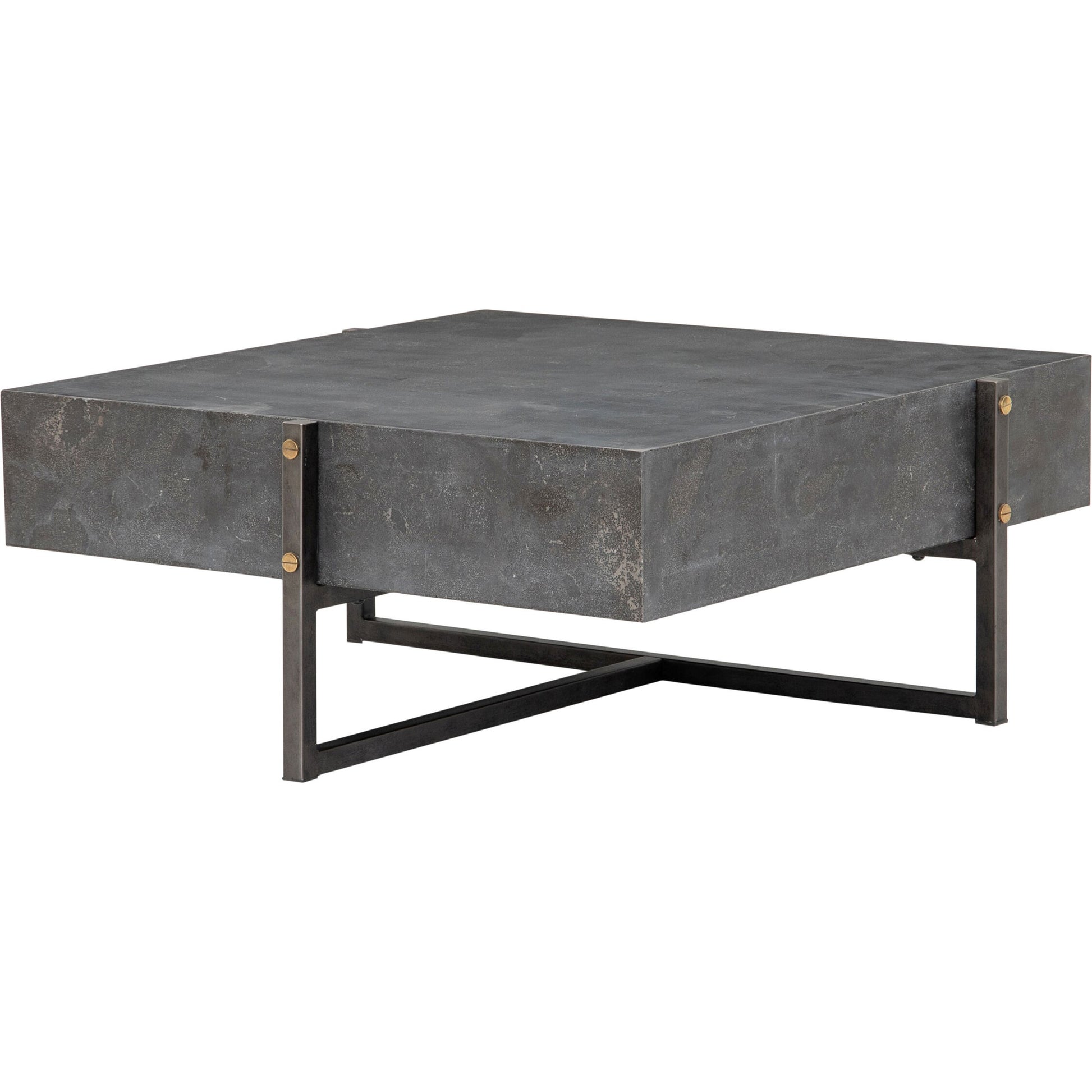 Keppler Square Coffee Table by Four Hands in light rustic black, bluestone and light rustic black, blue stone. Made from bluestone, iron, hd metal in a modern style.