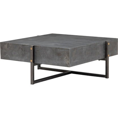 Keppler Square Coffee Table by Four Hands in light rustic black, bluestone and light rustic black, blue stone. Made from bluestone, iron, hd metal in a modern style.