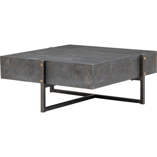Keppler Square Coffee Table by Four Hands in light rustic black, bluestone and light rustic black, blue stone. Made from bluestone, iron, hd metal in a modern style.