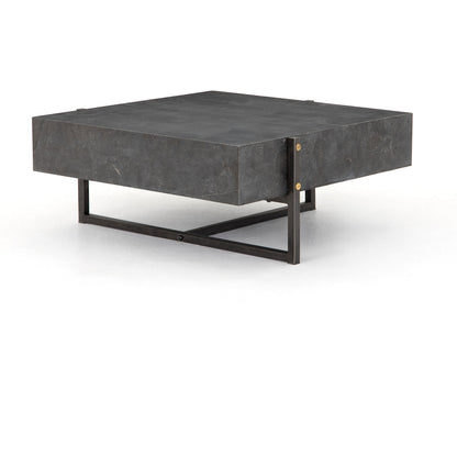 Keppler Square Coffee Table by Four Hands in light rustic black, bluestone and light rustic black, blue stone. Made from bluestone, iron, hd metal in a modern style.