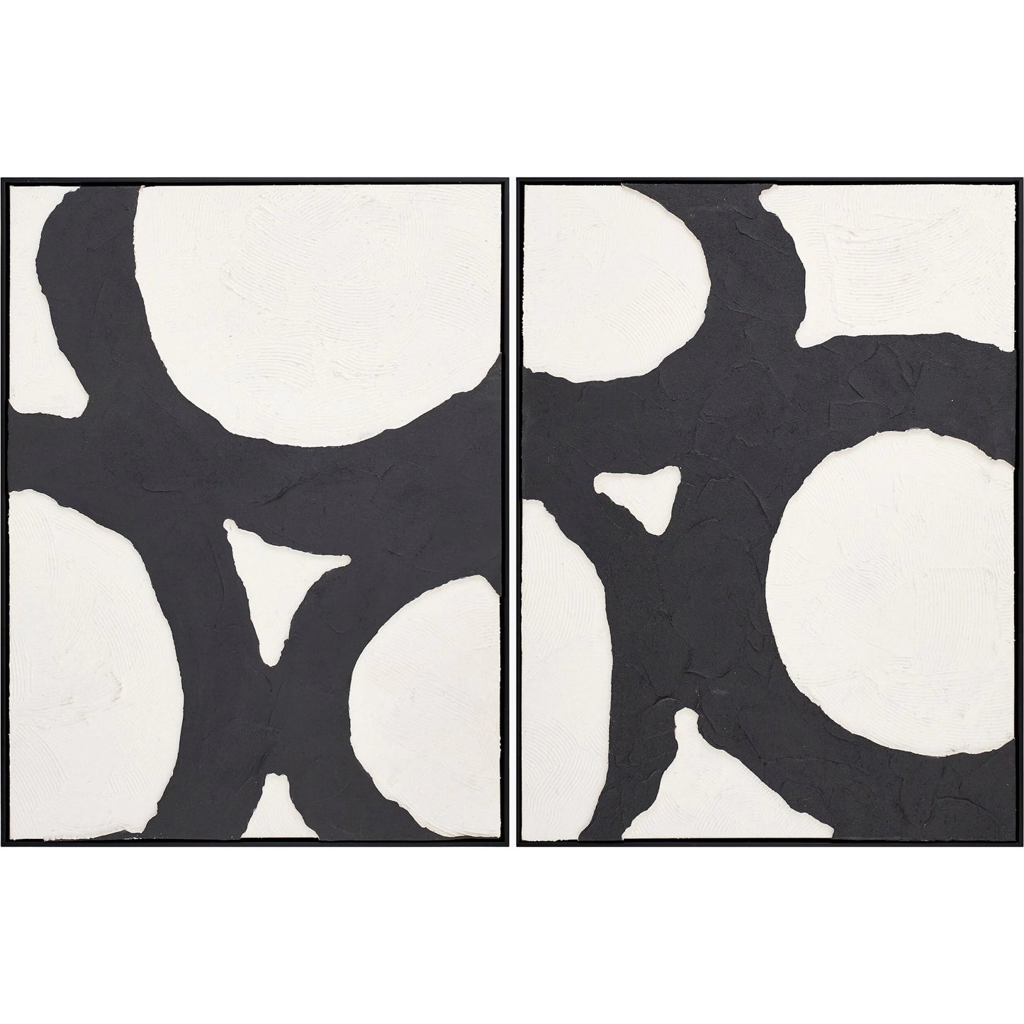 001 SI-2380115 | Primary Silo | Circulos Framed Art (Set of 2) by Surya in white, black and hand painted. Made from canvas, polystyrene in a modern style.