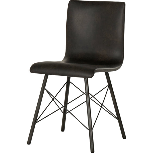 Diaw Dining Chair by Four Hands in distressed brown. Made from faux leather, iron, 100% polyester in a modern style.
