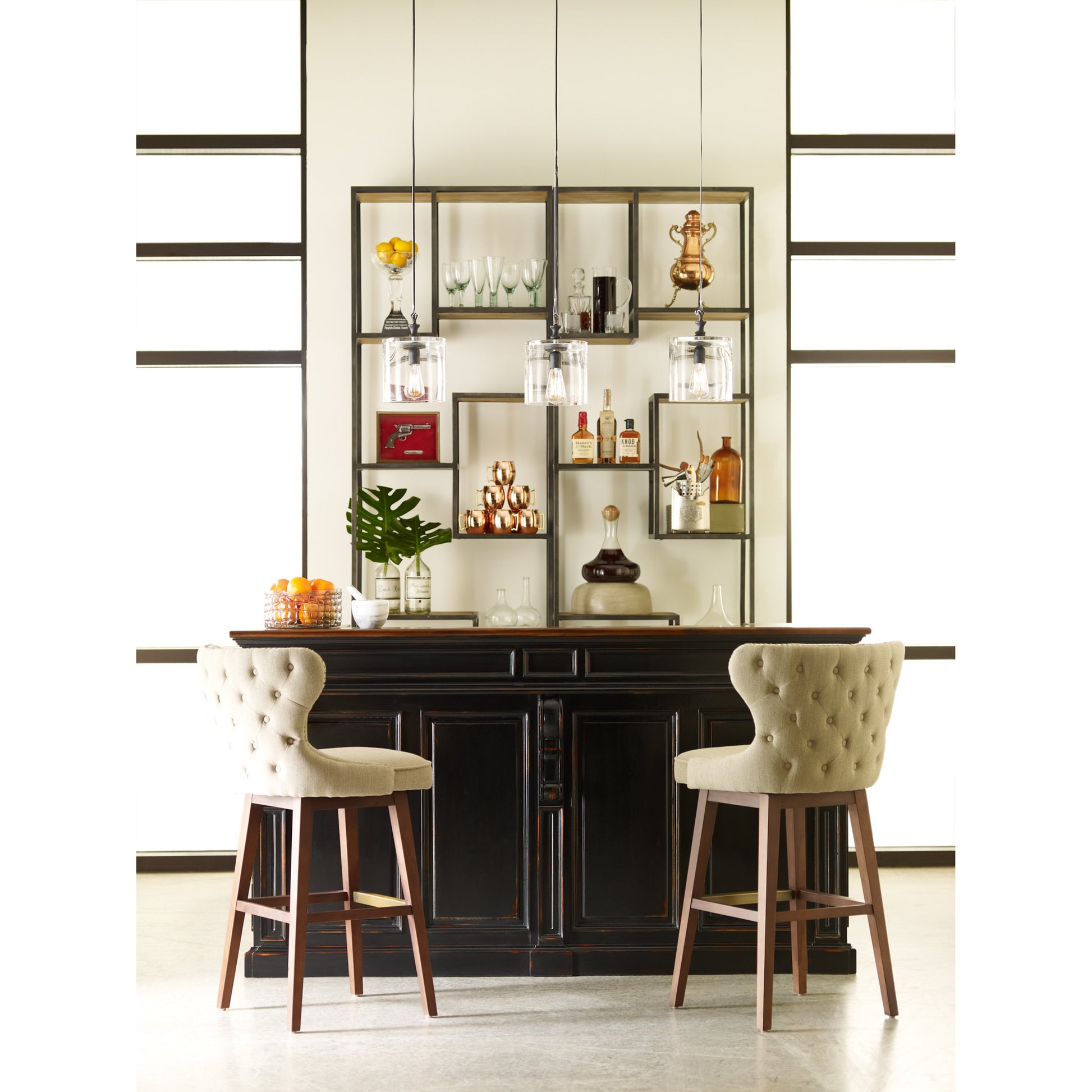 Helena Bookcase by Four Hands in antique brass, clear glass. Made from iron, tempered glass in a cottage & farmhouse style.