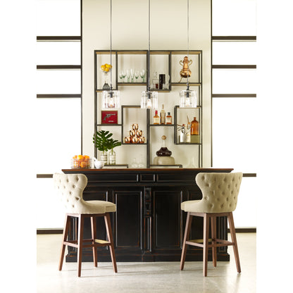 Helena Bookcase by Four Hands in antique brass, clear glass. Made from iron, tempered glass in a cottage & farmhouse style.