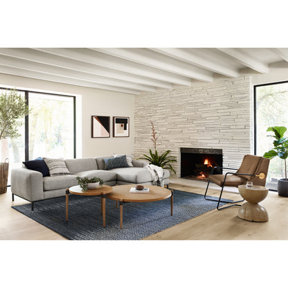 Holmes Coffee Table by Four Hands in smoked drift oak. Made from oak veneer, solid oak, iron in a modern style.