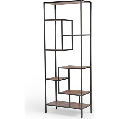 Helena Bookcase by Four Hands in antique brass, clear glass. Made from iron, tempered glass in a cottage & farmhouse style.