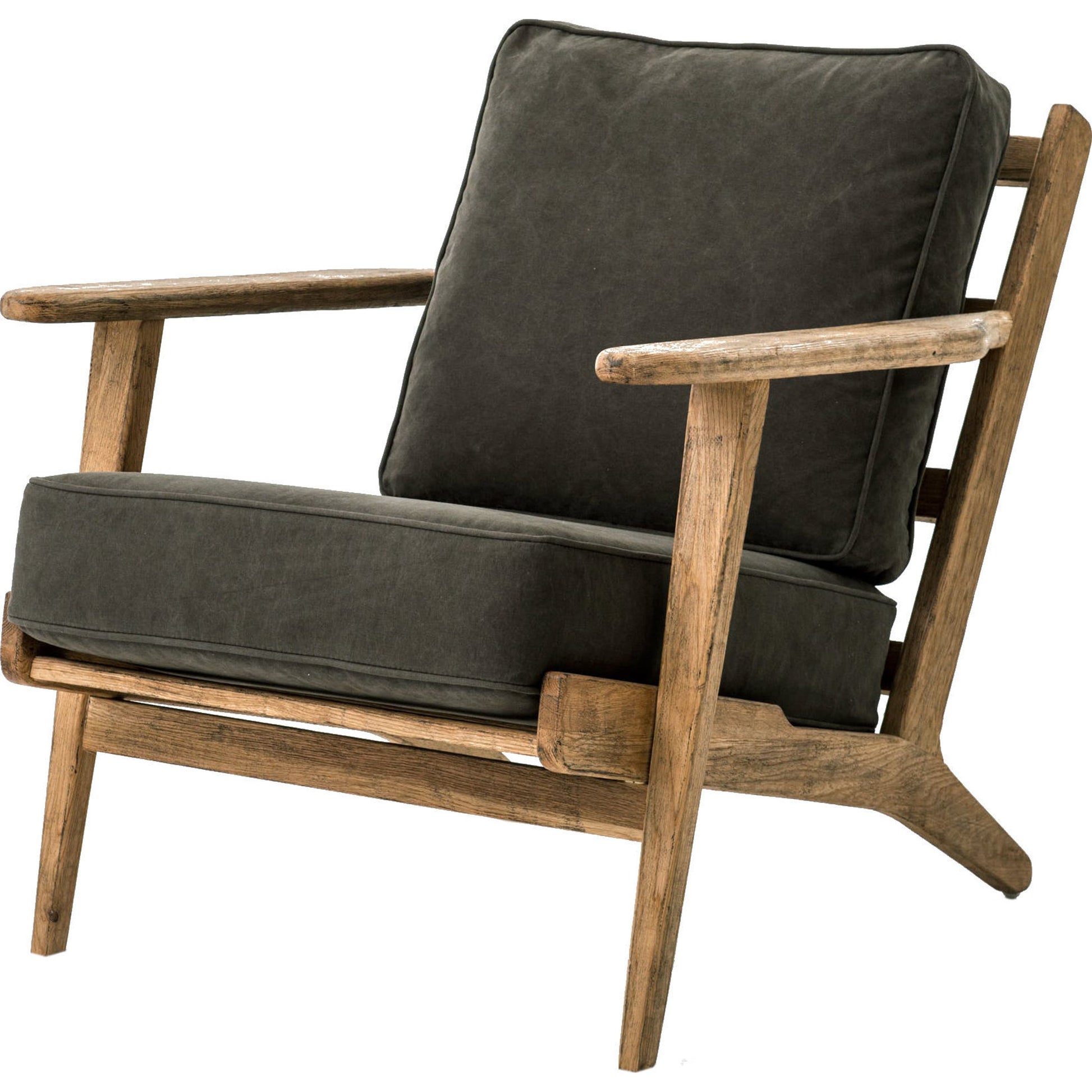 Brooks Lounge Chair by Four Hands in rialto ebony, black wash. Made from top grain leather, solid oak, 67% cotton, 33% flax, linen in a modern style.