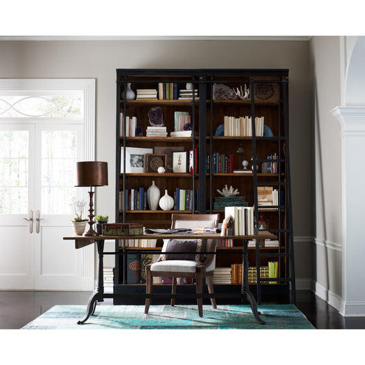 Ivy Bookcase by Four Hands in dark antique bleach, waxed black, matte black. Made from solid reclaimed pine, iron in a cottage & farmhouse style.