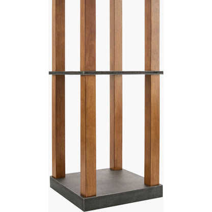 Civita Tray Table Floor Lamp by Livabliss in body: brown; shade: brown; cord: translucent and painted. Made from wood veneer, rattan in a rustic style.