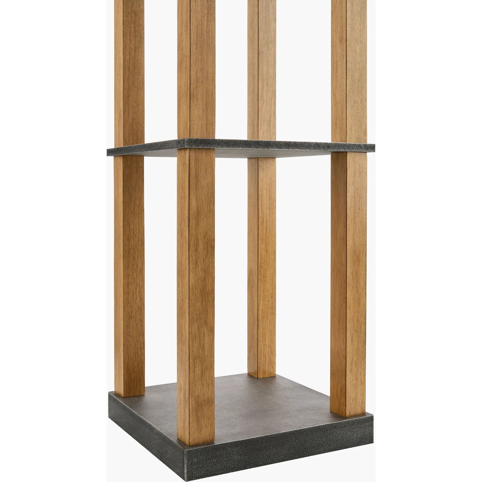 Civita Tray Table Floor Lamp by Livabliss in body: brown; shade: brown; cord: translucent and painted. Made from wood veneer, rattan in a rustic style.