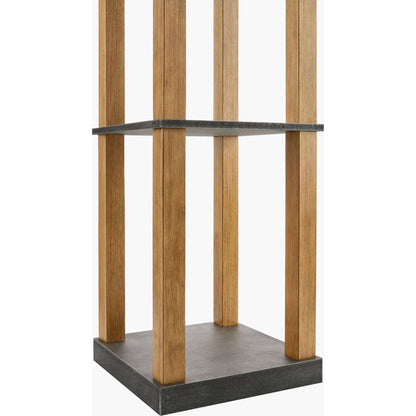 Civita Tray Table Floor Lamp by Livabliss in body: brown; shade: brown; cord: translucent and painted. Made from wood veneer, rattan in a rustic style.