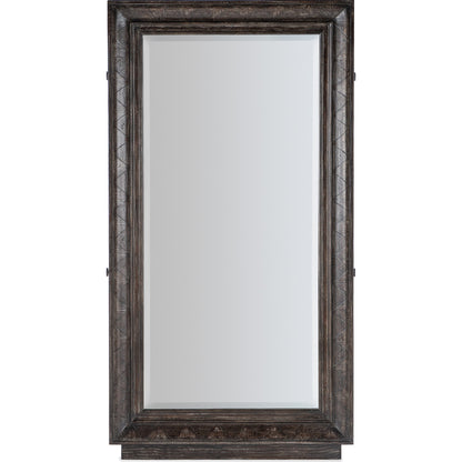 Traditions Floor Mirror by Hooker Furniture in dark wood. Made from pine veneers with mirror, felt, copper, jewelry bags in a transitional style.