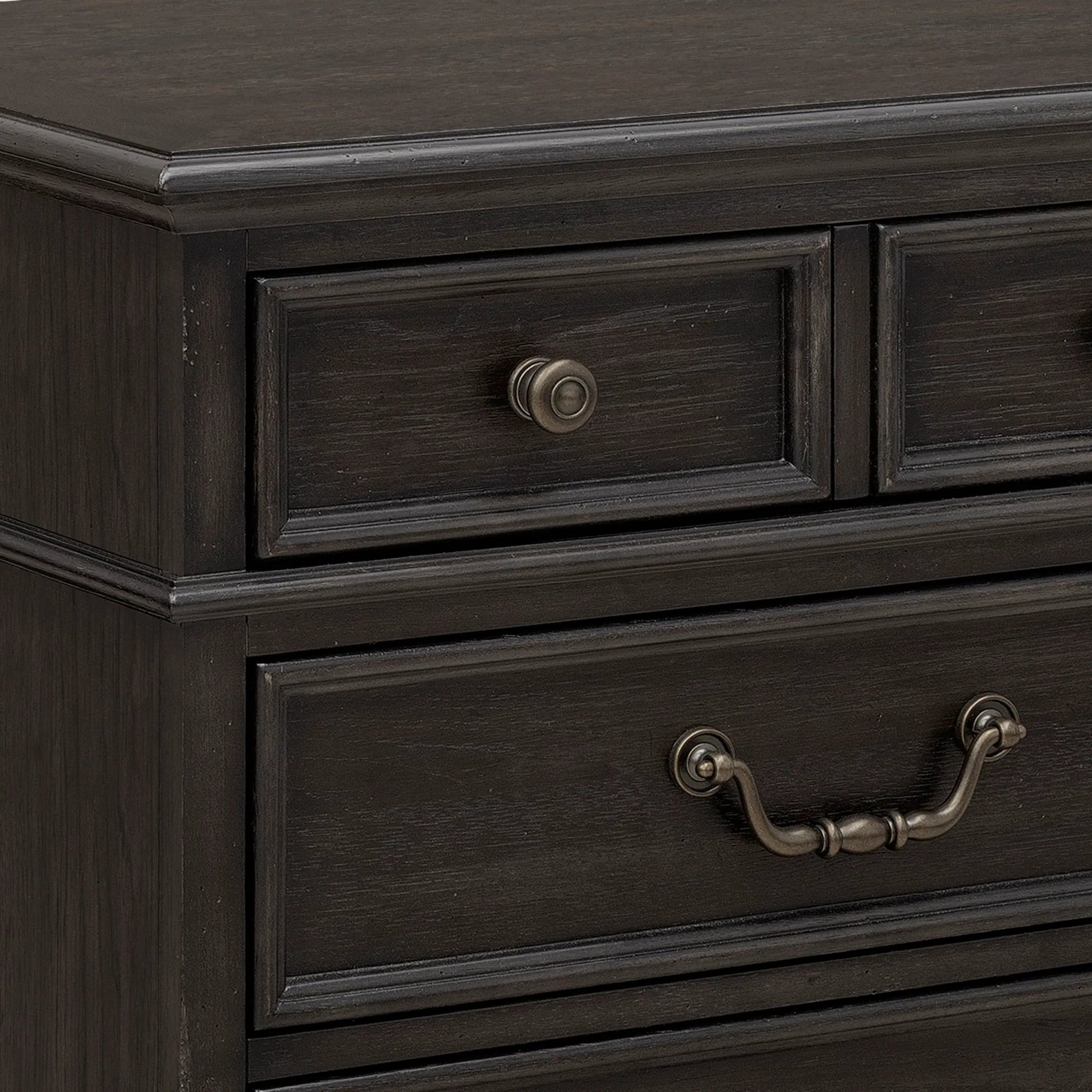 Hickory Creek 3 Drawer Nightstand by Pulaski Furniture in brown velvet. Made from split heart cathedral hickory veneers in a unique style.
