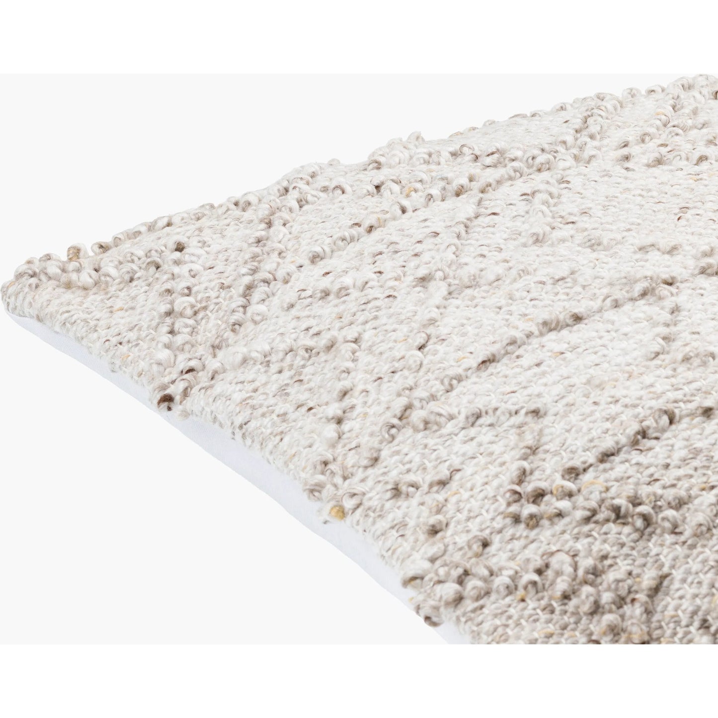 002 SI-2049409,SI-2049410,SI-2049412,SI-2049413 | Closeup | Chrisley Indoor/Outdoor Pillow by Livabliss in light silver, off-white, light grey, ash. Made from front: 100% polyester, back: 100% polyester in a modern style.
