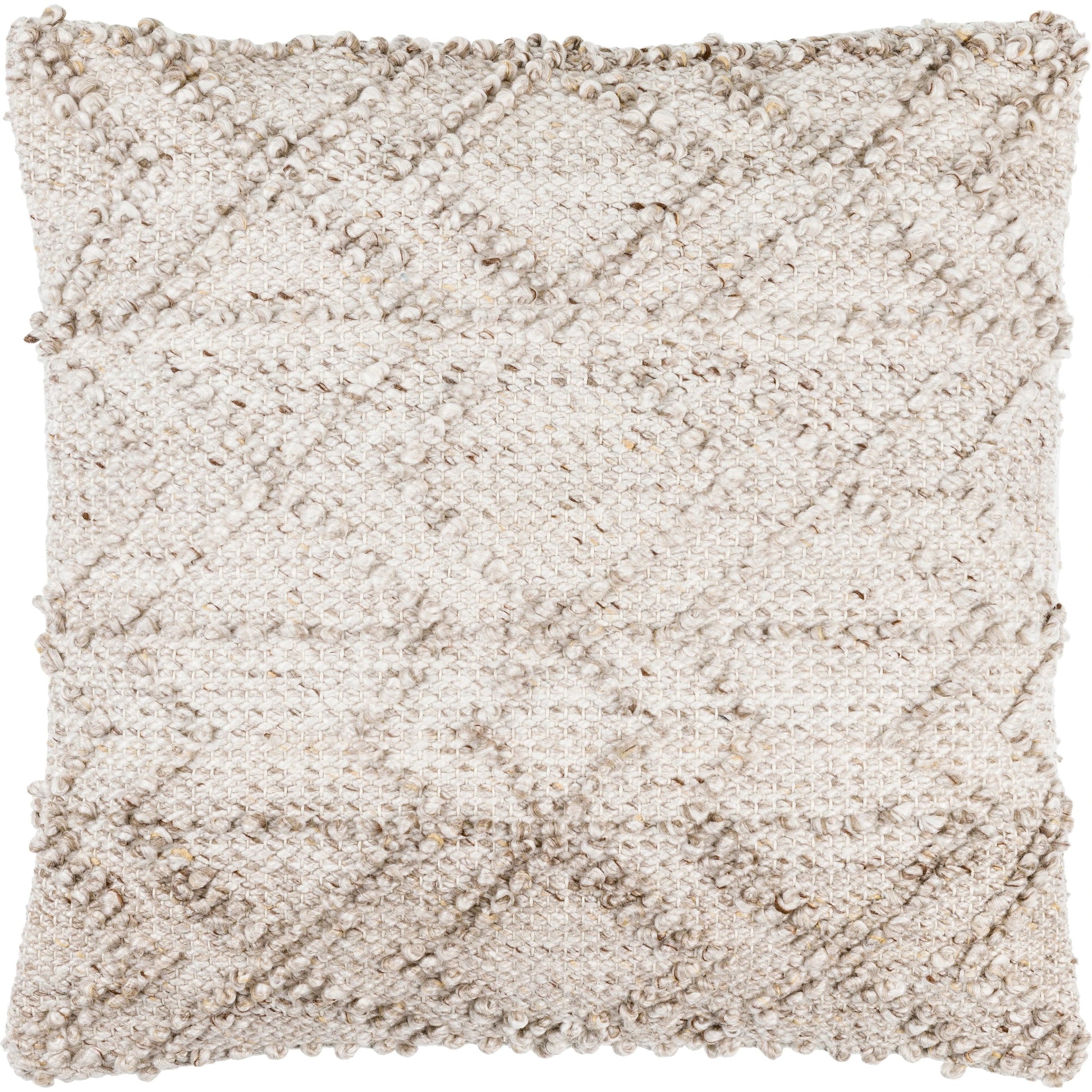 Chrisley Indoor/Outdoor Pillow by Livabliss in light silver, off-white, light grey, ash. Made from front: 100% polyester, back: 100% polyester in a modern style.