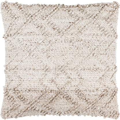 Chrisley Indoor/Outdoor Pillow by Livabliss in light silver, off-white, light grey, ash. Made from front: 100% polyester, back: 100% polyester in a modern style.
