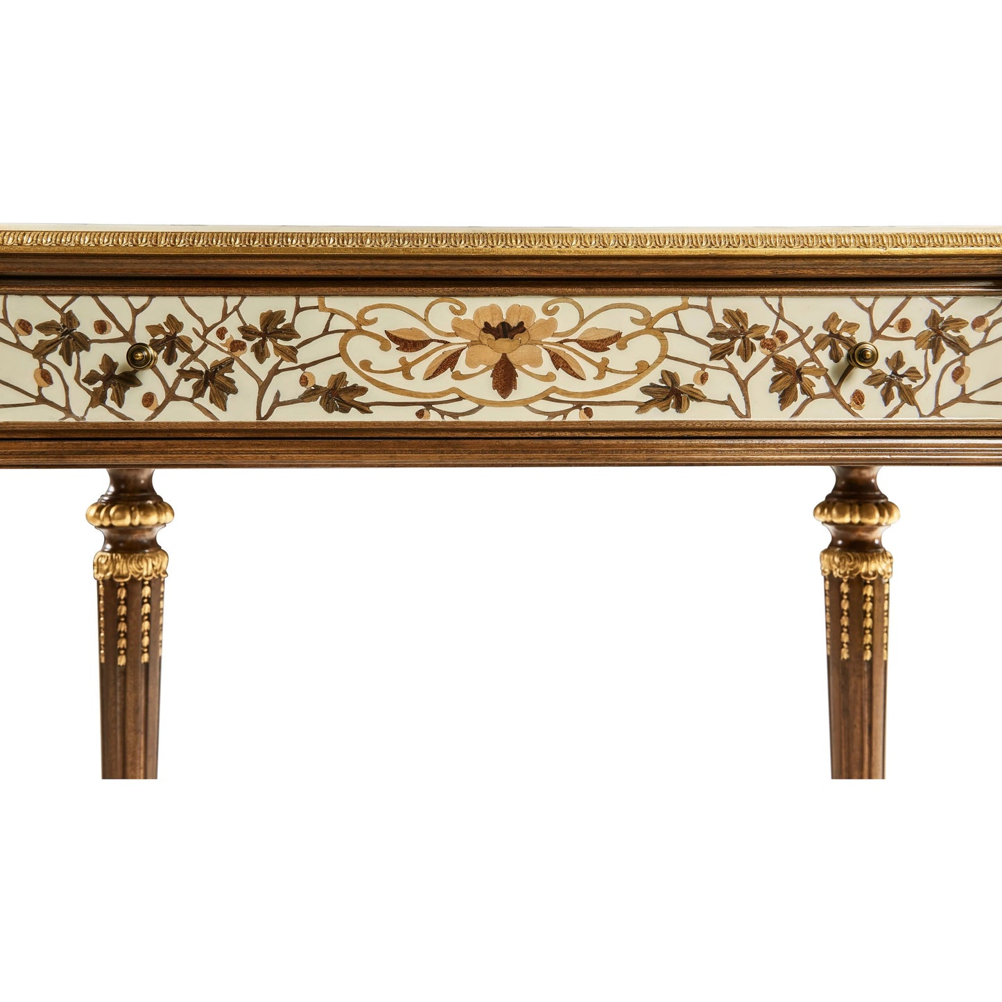 015 SI-2334504 | Closeup | Trianon Console Table by Jonathan Charles in oak leaf parquetry. Made from mahogany solids, various marquetry veneers, resin, brass in a traditional style.