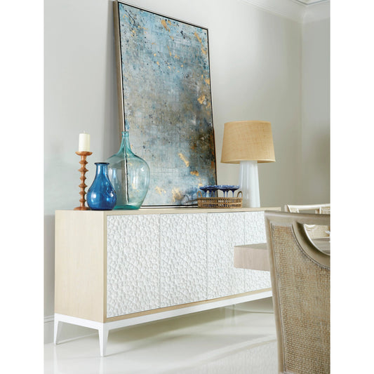 Water Pelagic Cast Metal Credenza by Jonathan Charles in bleached oak. Made from oak, cast metal in a modern style.