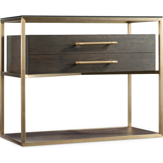 Curata Nightstand by Hooker Furniture in midnight brown. Made from white oak veneers, metal, glass in a unique style.