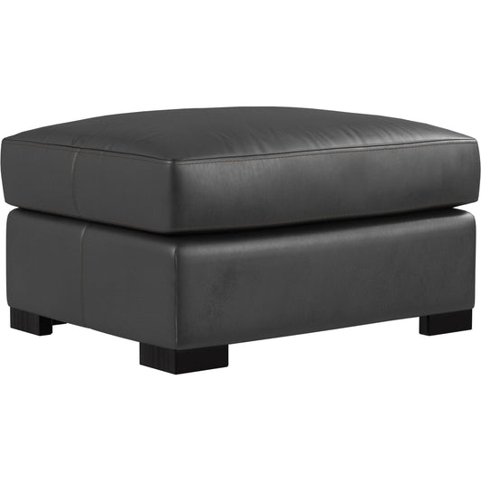 Germain Leather Ottoman by Bernhardt in charcoal. Made from leather, wood in a unique style.