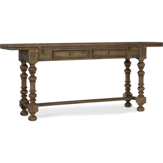 Bluewind Flip-Top Console Table by Hooker Furniture in saddle brown. Made from white oak veneers in a traditional style.