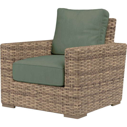 Havana Outdoor Club Chair by Sunset West in tobacco. Made from resin wicker in a modern style.