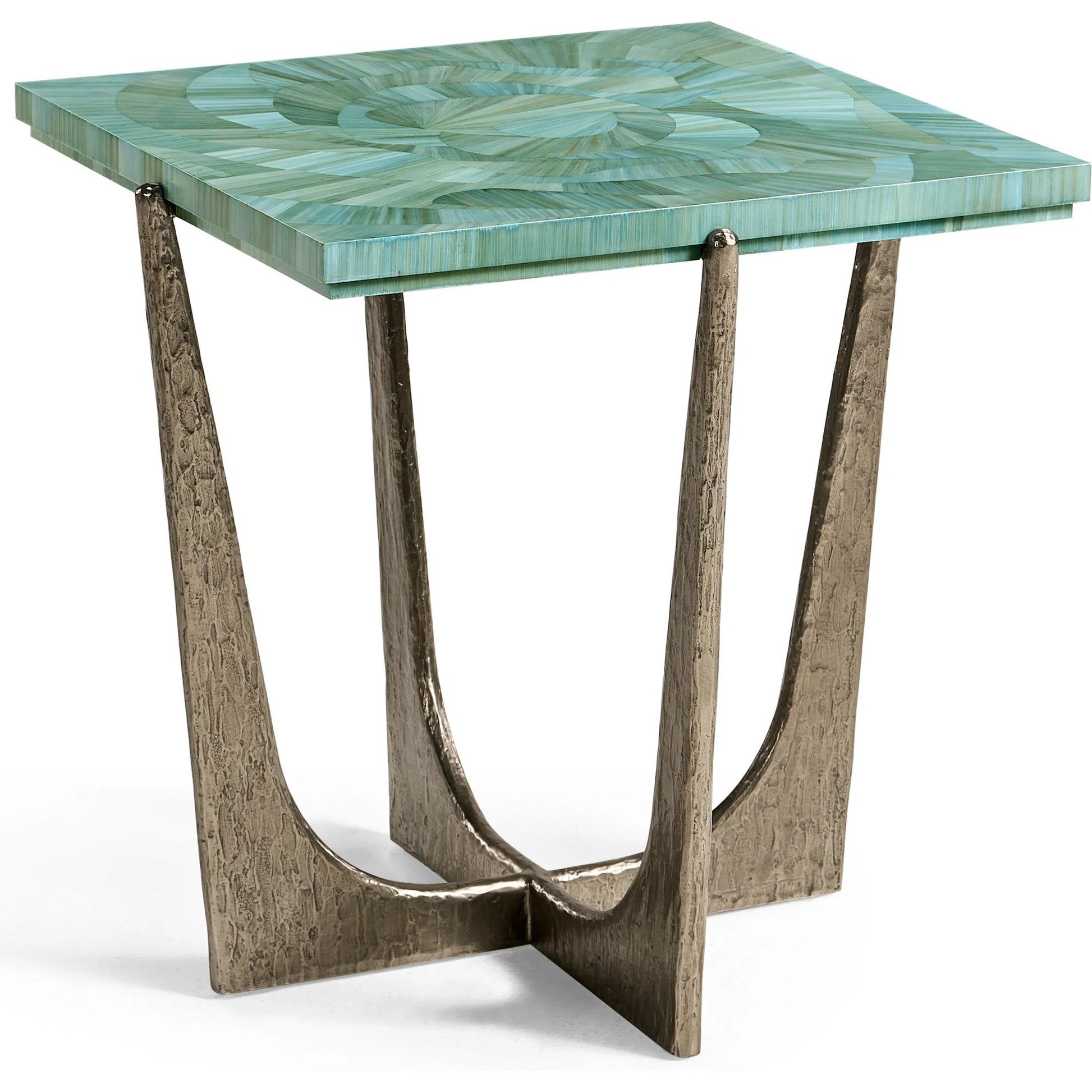Seaglass End Table by Jonathan Charles in blue and blue straw. Made from stainless steel, plywood, straw in a eclectic & global style.