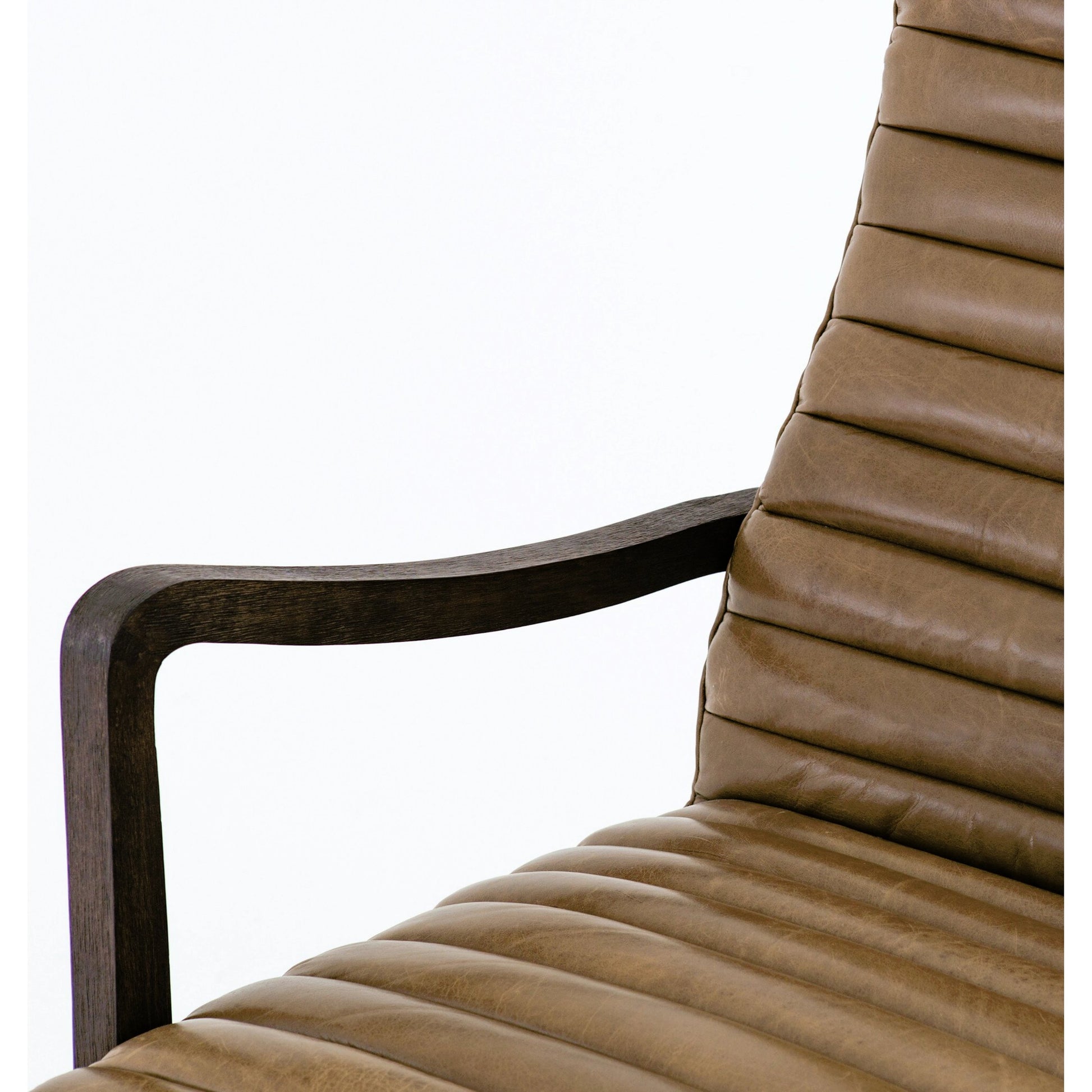Chance Chair by Four Hands in dakota warm taupe, rubbed sienna brown. Made from top grain leather, solid parawood, 100% polyester in a modern style.