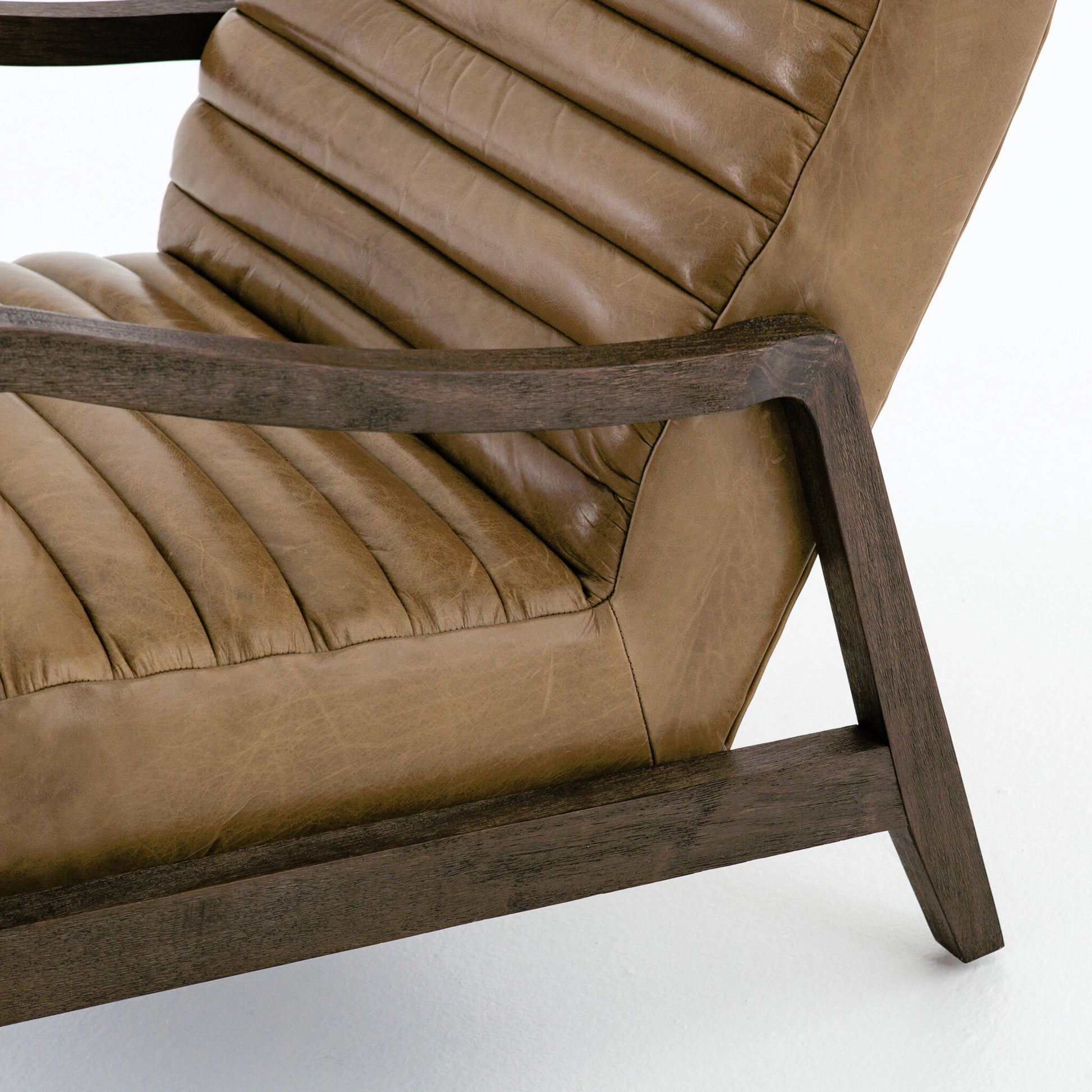 Chance Chair by Four Hands in dakota warm taupe, rubbed sienna brown. Made from top grain leather, solid parawood, 100% polyester in a modern style.