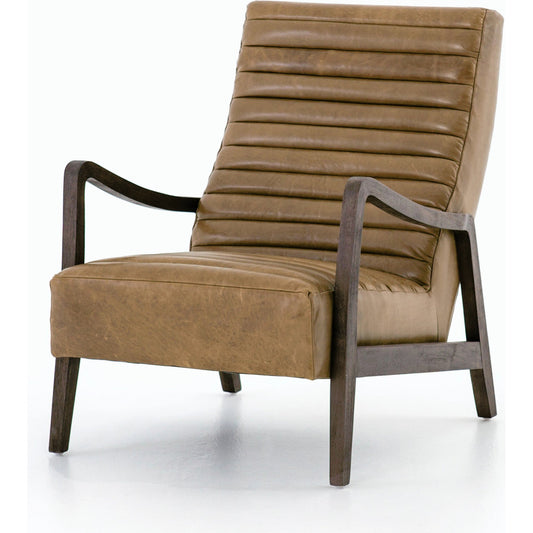Chance Chair by Four Hands in dakota warm taupe, rubbed sienna brown. Made from top grain leather, solid parawood, 100% polyester in a modern style.