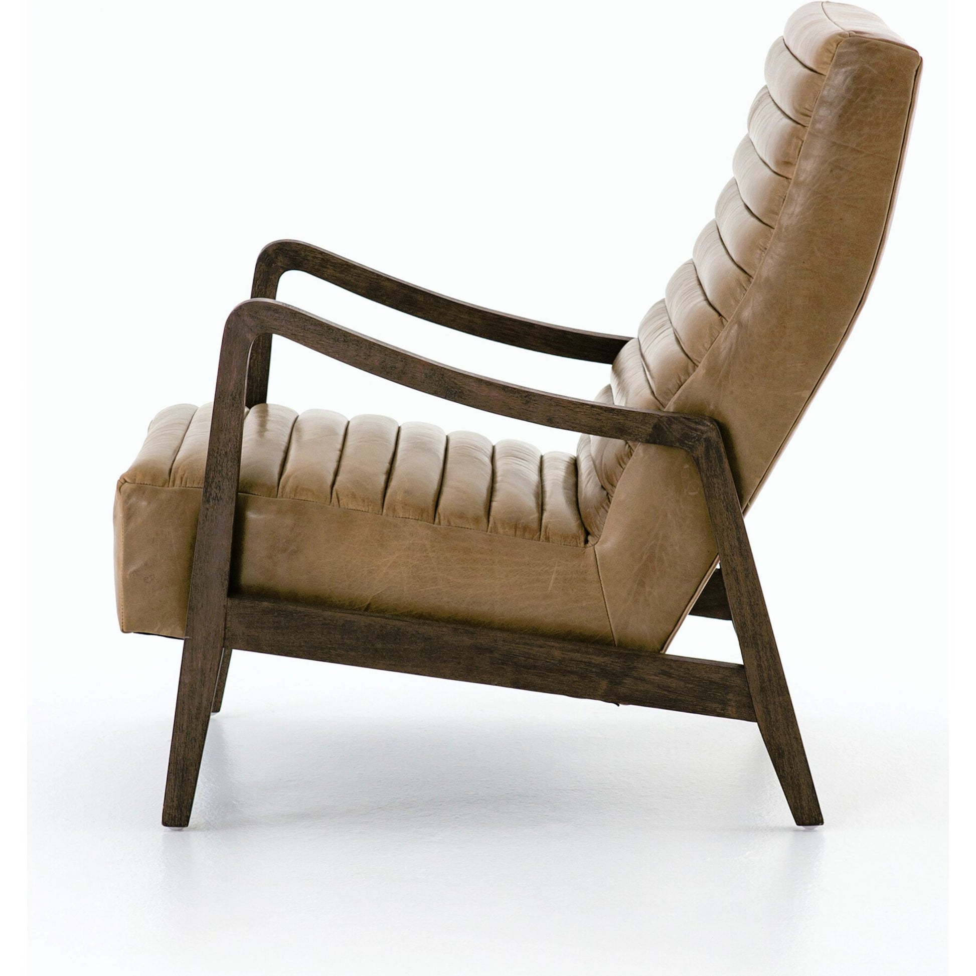 Chance Chair by Four Hands in dakota warm taupe, rubbed sienna brown. Made from top grain leather, solid parawood, 100% polyester in a modern style.